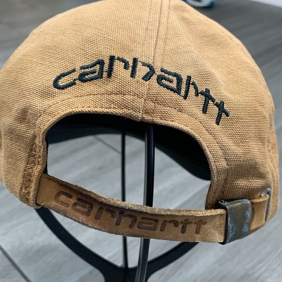 Carhartt Vintage Made in USA Embroidered Adjustable Leather Strap A145 BRN Cap - Picture 5 of 9